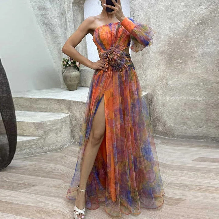 Drune | Damen Schulterfreies Partykleid Mit Print
