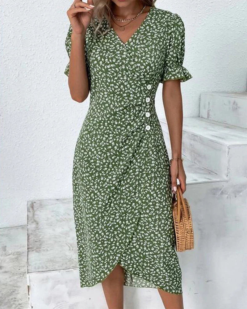 Drune - Florales Kleid mit V-Ausschnitt