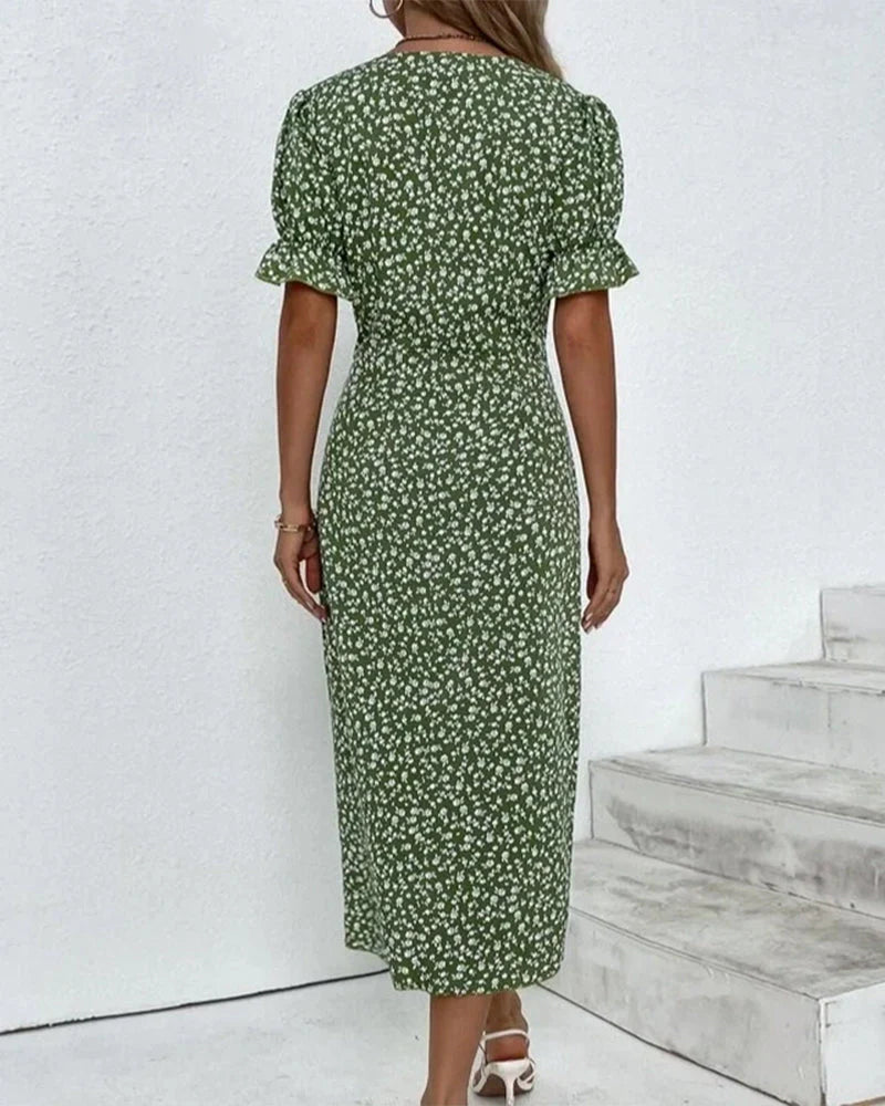 Drune - Florales Kleid mit V-Ausschnitt