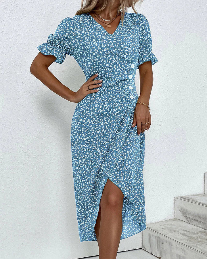 Drune - Florales Kleid mit V-Ausschnitt