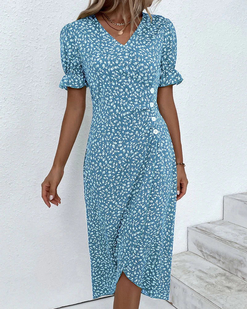 Drune - Florales Kleid mit V-Ausschnitt