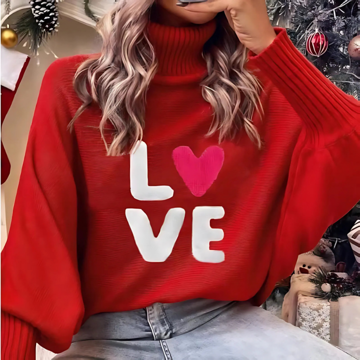 Drune | Damen Rollkragenpullover mit Langen Ärmeln und Love Print