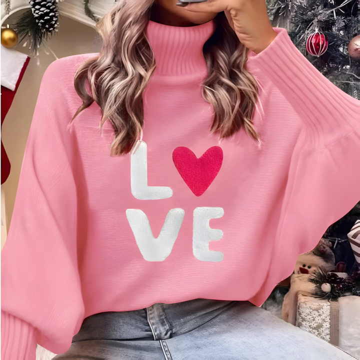 Drune | Damen Rollkragenpullover mit Langen Ärmeln und Love Print