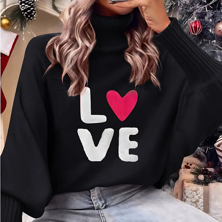 Drune | Damen Rollkragenpullover mit Langen Ärmeln und Love Print