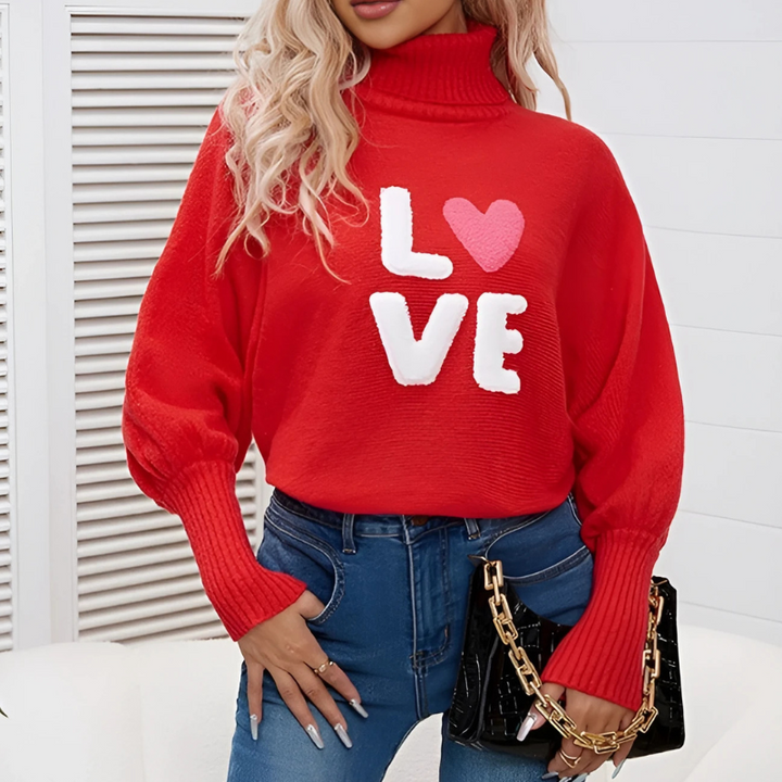 Drune | Damen Rollkragenpullover mit Langen Ärmeln und Love Print