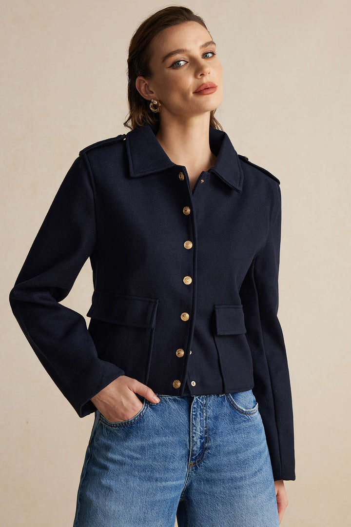 Drune | Blazer Kurze Jacke für Damen mit Goldenen Knöpfen