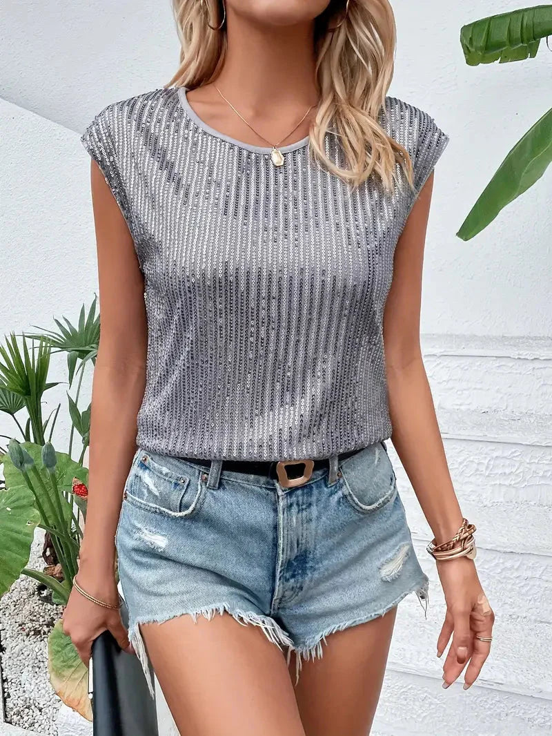 Drune | Pailletten-Top Frauen Ärmellose glitzernde Bluse