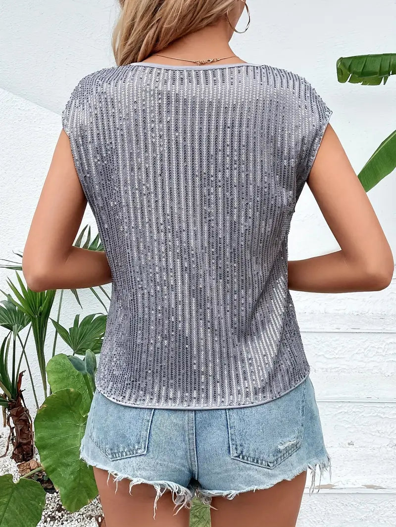 Drune | Pailletten-Top Frauen Ärmellose glitzernde Bluse