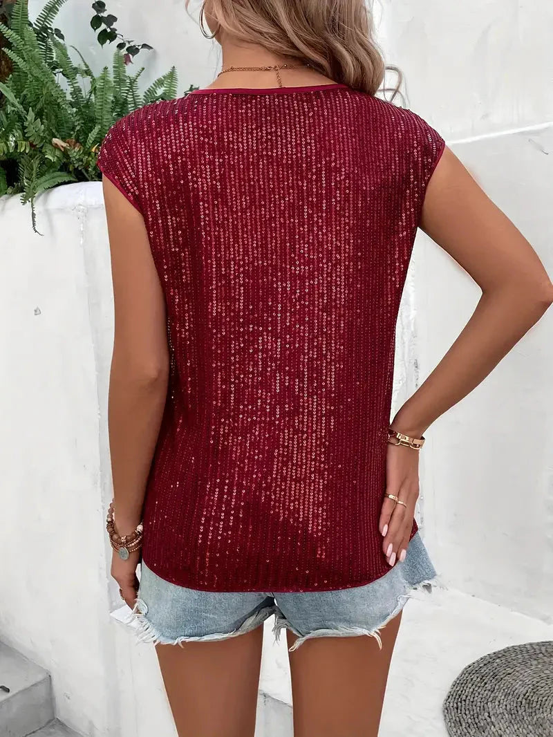 Drune | Pailletten-Top Frauen Ärmellose glitzernde Bluse