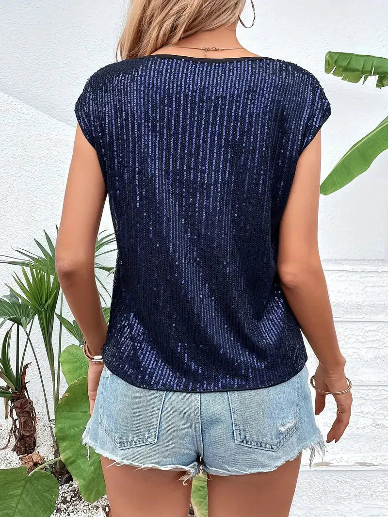 Drune | Pailletten-Top Frauen Ärmellose glitzernde Bluse
