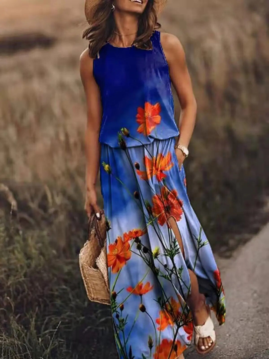 Drune | Sonnenkleid Floral Schlitz Drune | Kleid Sommerkleid
