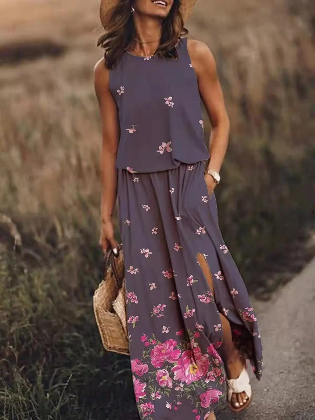 Drune | Sonnenkleid Floral Schlitz Drune | Kleid Sommerkleid