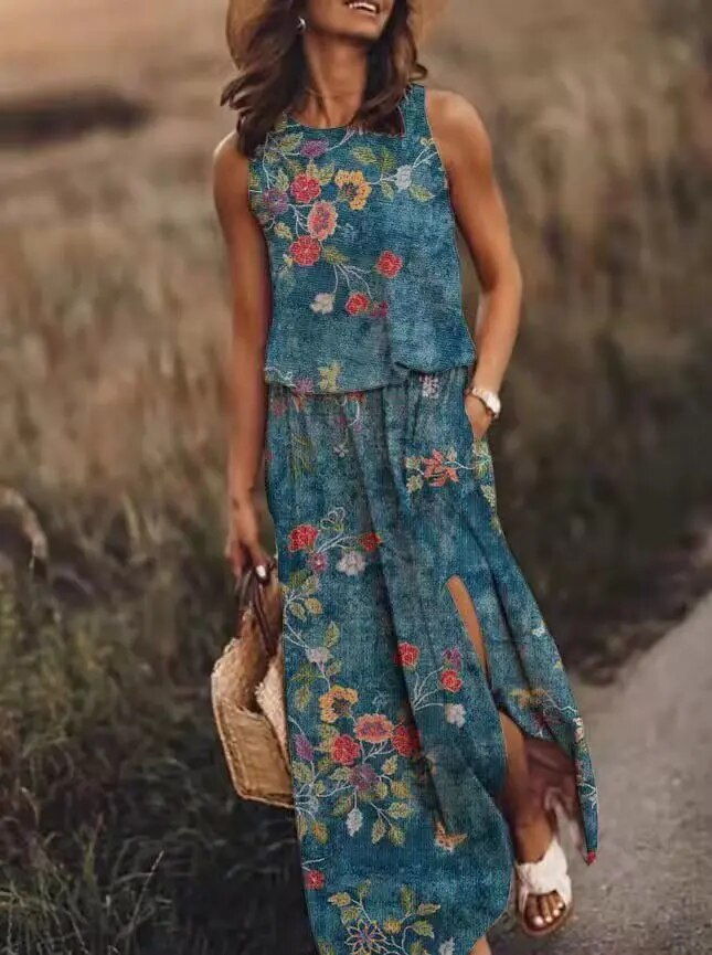 Drune | Sonnenkleid Floral Schlitz Drune | Kleid Sommerkleid