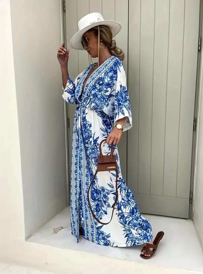Drune | Halbarm V-Ausschnitt Sommerkleid Langes Kleid