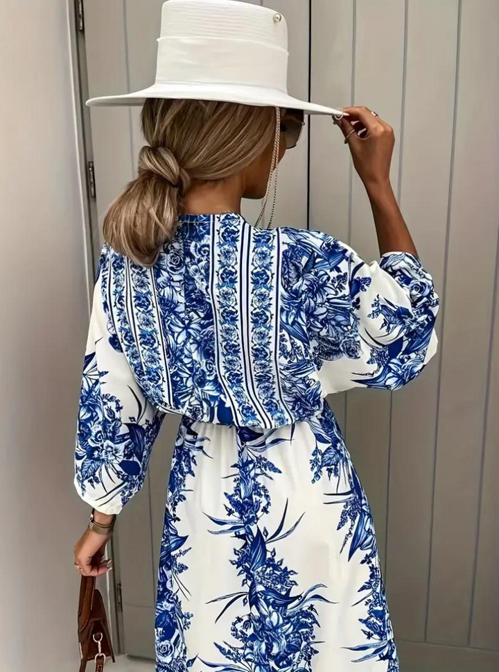 Drune | Halbarm V-Ausschnitt Sommerkleid Langes Kleid