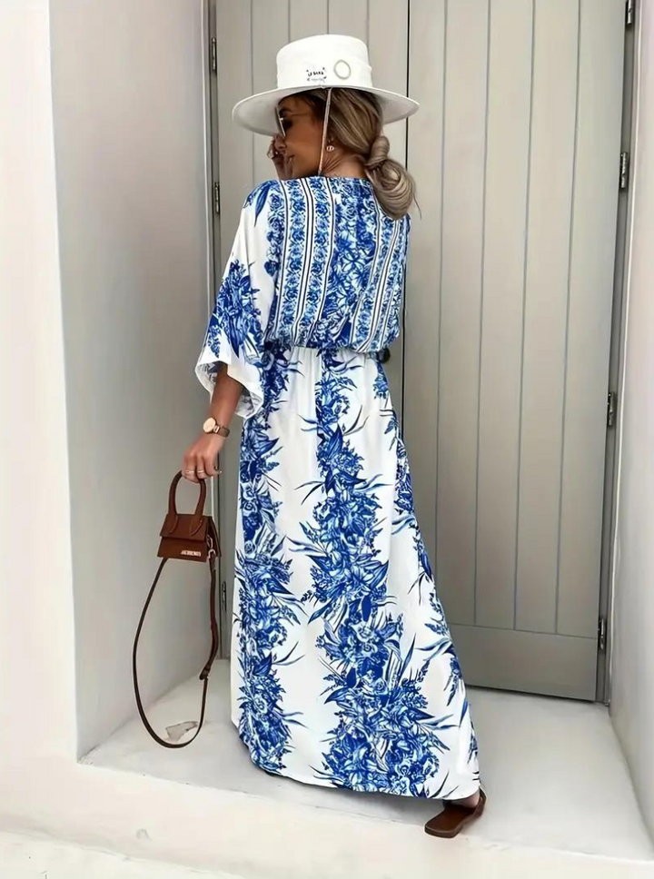 Drune | Halbarm V-Ausschnitt Sommerkleid Langes Kleid