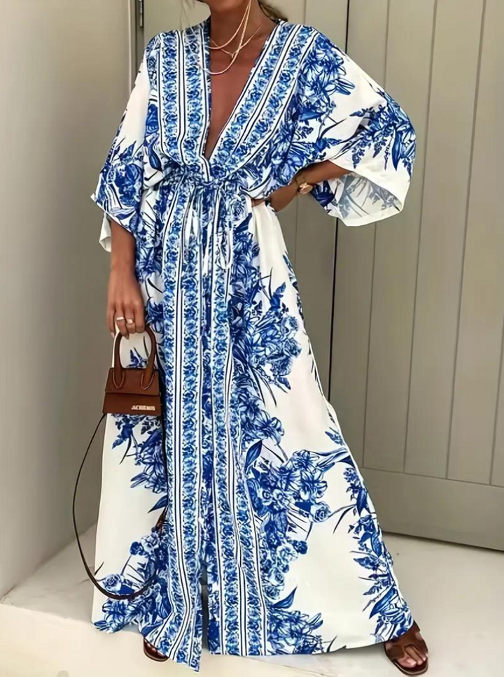 Drune | Halbarm V-Ausschnitt Sommerkleid Langes Kleid