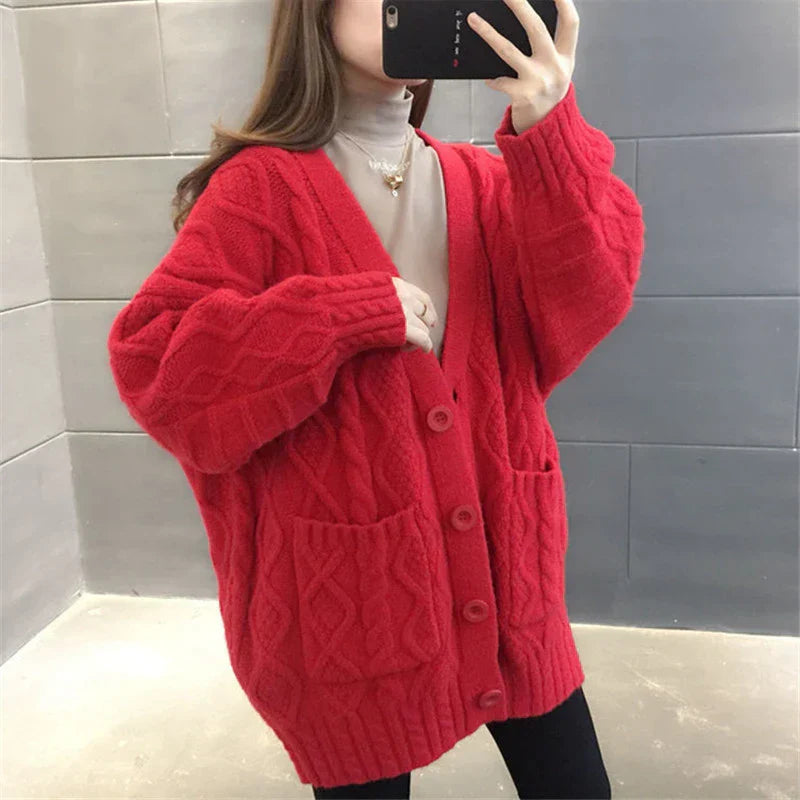 Drune | gestrickte Jacke Lang, dick und warm