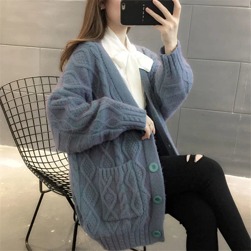 Drune | gestrickte Jacke Lang, dick und warm