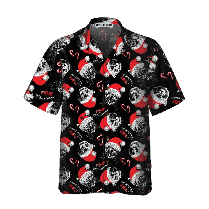 Drune | Frohe Weihnachten Schwarzes Hawaiian-Shirt, Lustiges Weihnachtskatzen-Shirt, Beste Weihnachtsgeschenkidee