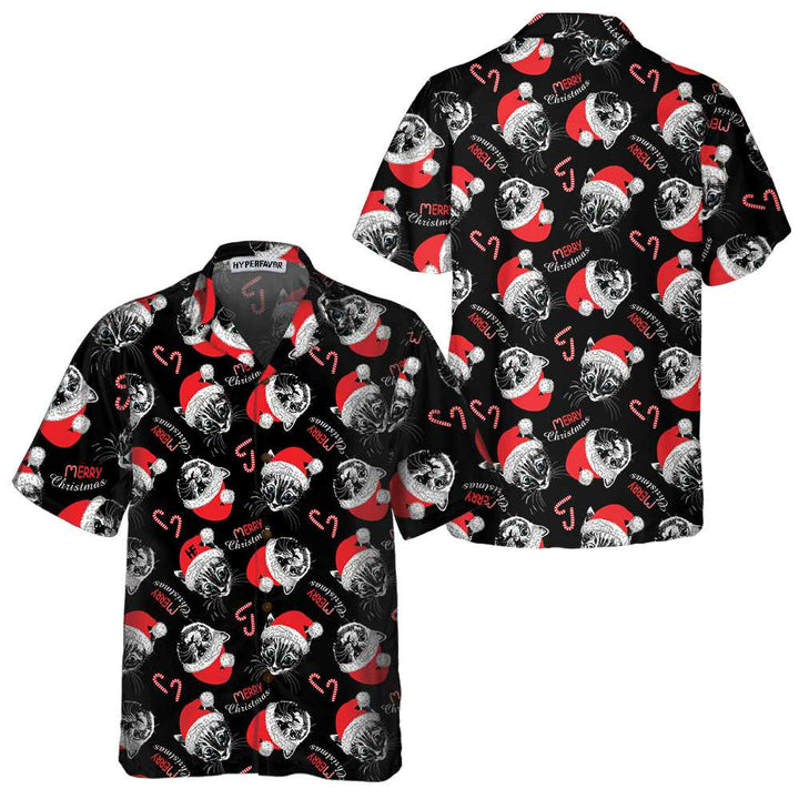 Drune | Frohe Weihnachten Schwarzes Hawaiian-Shirt, Lustiges Weihnachtskatzen-Shirt, Beste Weihnachtsgeschenkidee