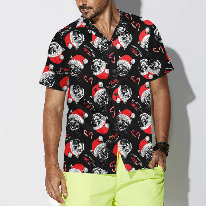 Drune | Frohe Weihnachten Schwarzes Hawaiian-Shirt, Lustiges Weihnachtskatzen-Shirt, Beste Weihnachtsgeschenkidee