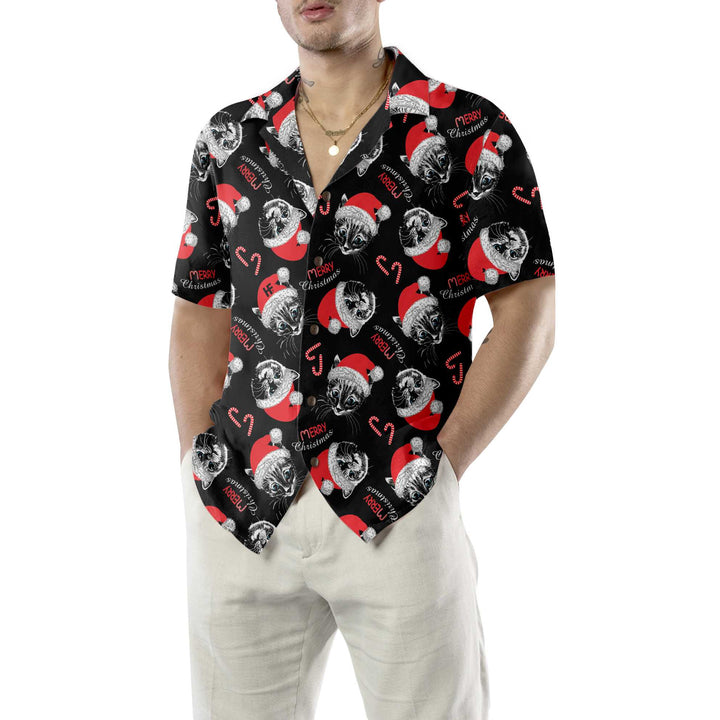 Drune | Frohe Weihnachten Schwarzes Hawaiian-Shirt, Lustiges Weihnachtskatzen-Shirt, Beste Weihnachtsgeschenkidee