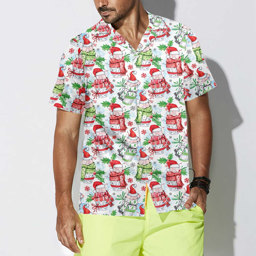 Drune | Frohe Weihnachten Lustige Schweine Hawaii-Hemd, Lustiges Weihnachtshemd, Einzigartiges Geschenk Für Weihnachten