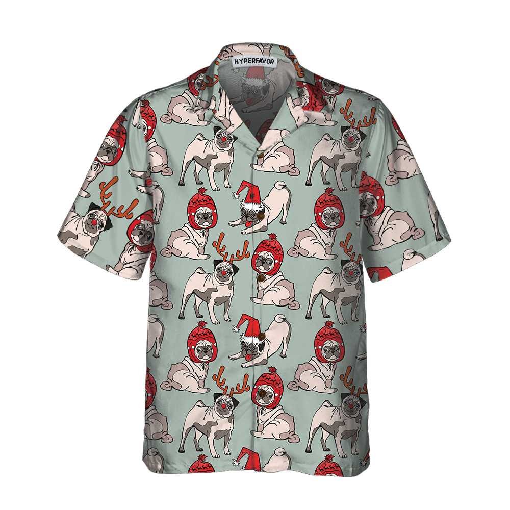 Drune | Frohe Weihnachten Pug Hund Hawaii Shirt, Lustiges Weihnachten Shirt, Weihnachtsgeschenk für Hundefreunde
