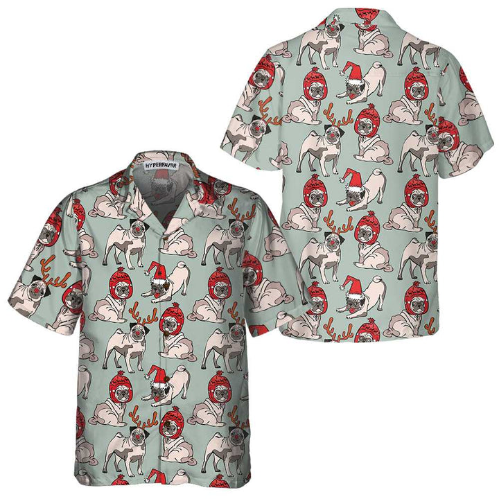 Drune | Frohe Weihnachten Pug Hund Hawaii Shirt, Lustiges Weihnachten Shirt, Weihnachtsgeschenk für Hundefreunde