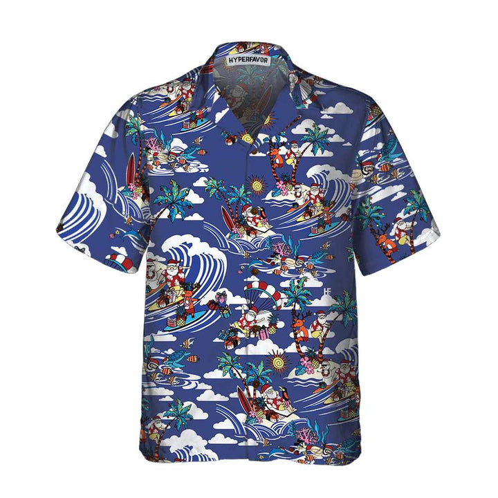 Drune | Frohe Weihnachten Tropenmuster Hawaiian Shirt, Einzigartiges Weihnachtshemd, Beste Weihnachtsgeschenkidee