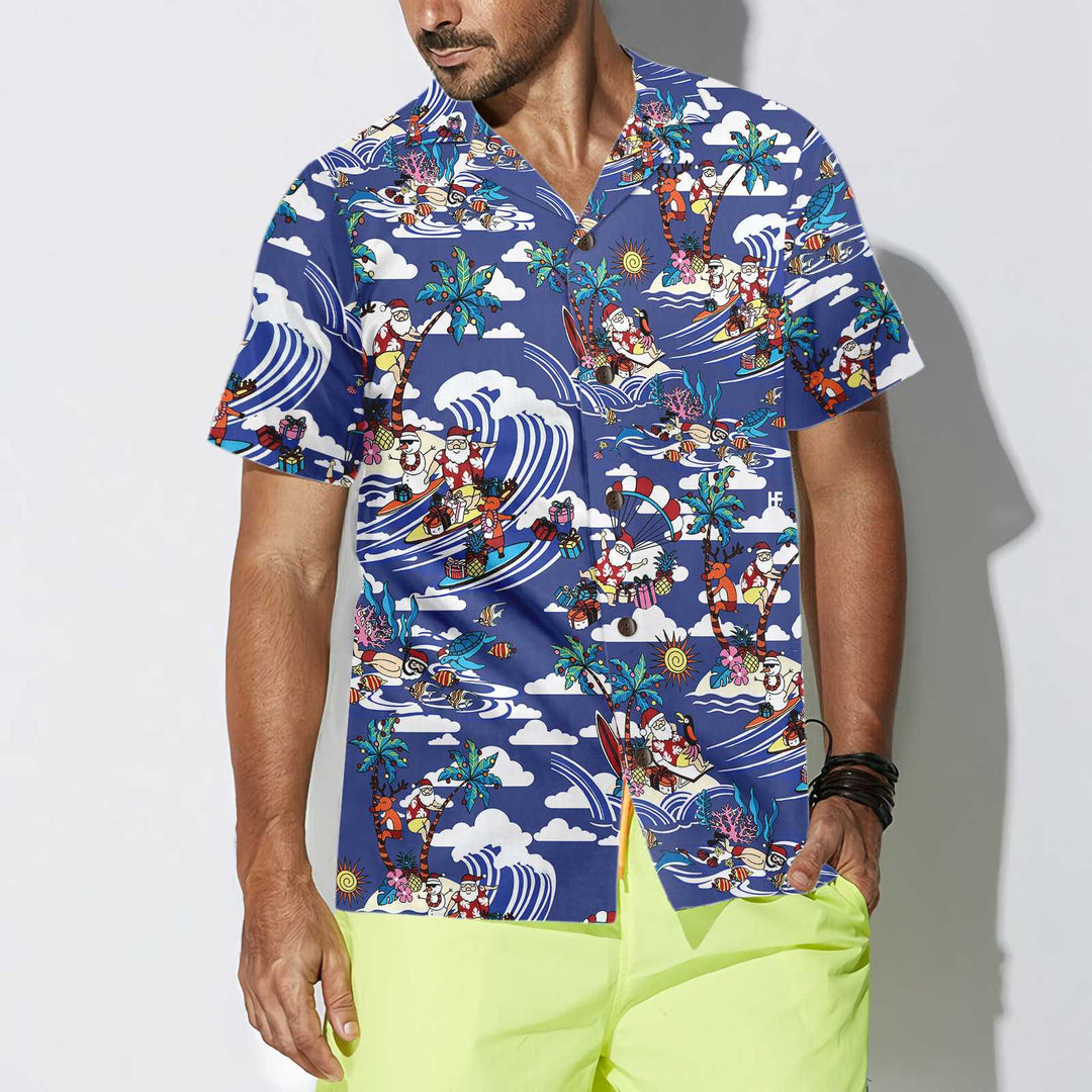 Drune | Frohe Weihnachten Tropenmuster Hawaiian Shirt, Einzigartiges Weihnachtshemd, Beste Weihnachtsgeschenkidee