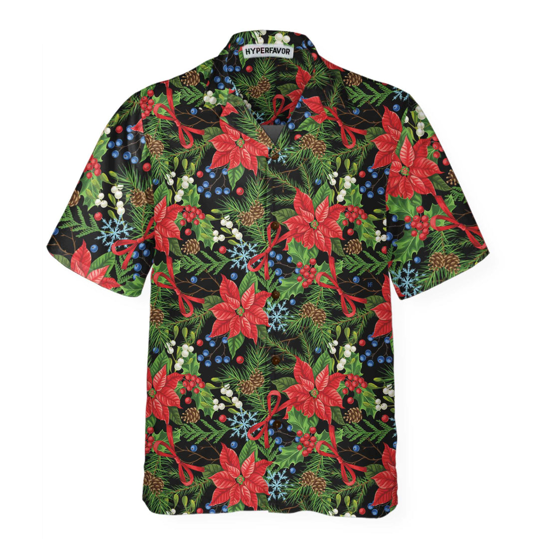 Drune | Frohe Weihnachten Winter Pflanzen Hawaiian Shirt, Florales Weihnachts Hawaiian Shirt