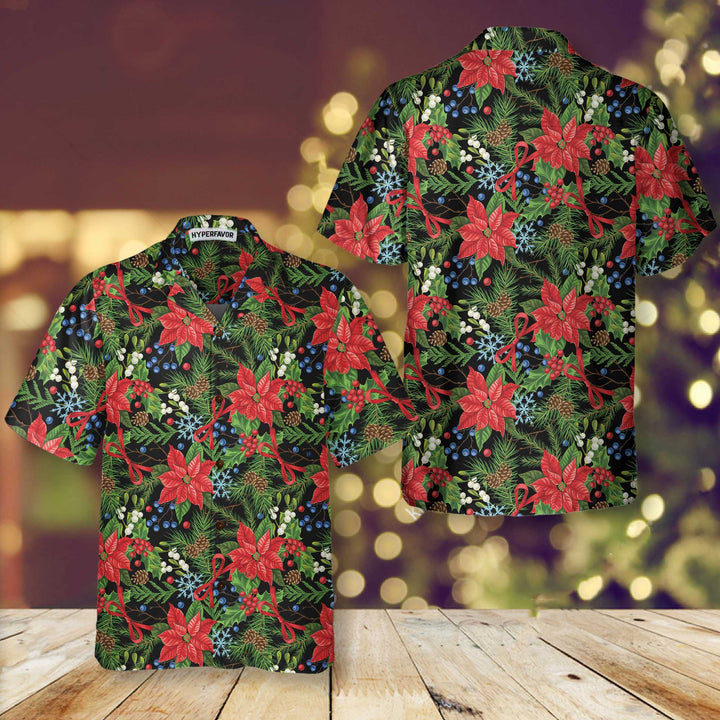 Drune | Frohe Weihnachten Winter Pflanzen Hawaiian Shirt, Florales Weihnachts Hawaiian Shirt