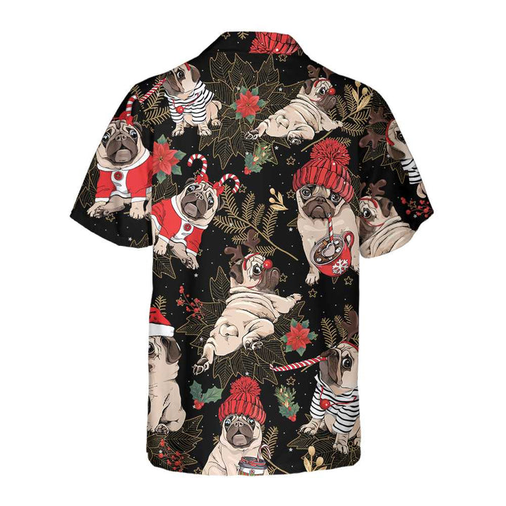 Drune | Fröhliches Pug Party Hawaiihemd, Lustiges Weihnachtspug-Hundeshirt für Männer