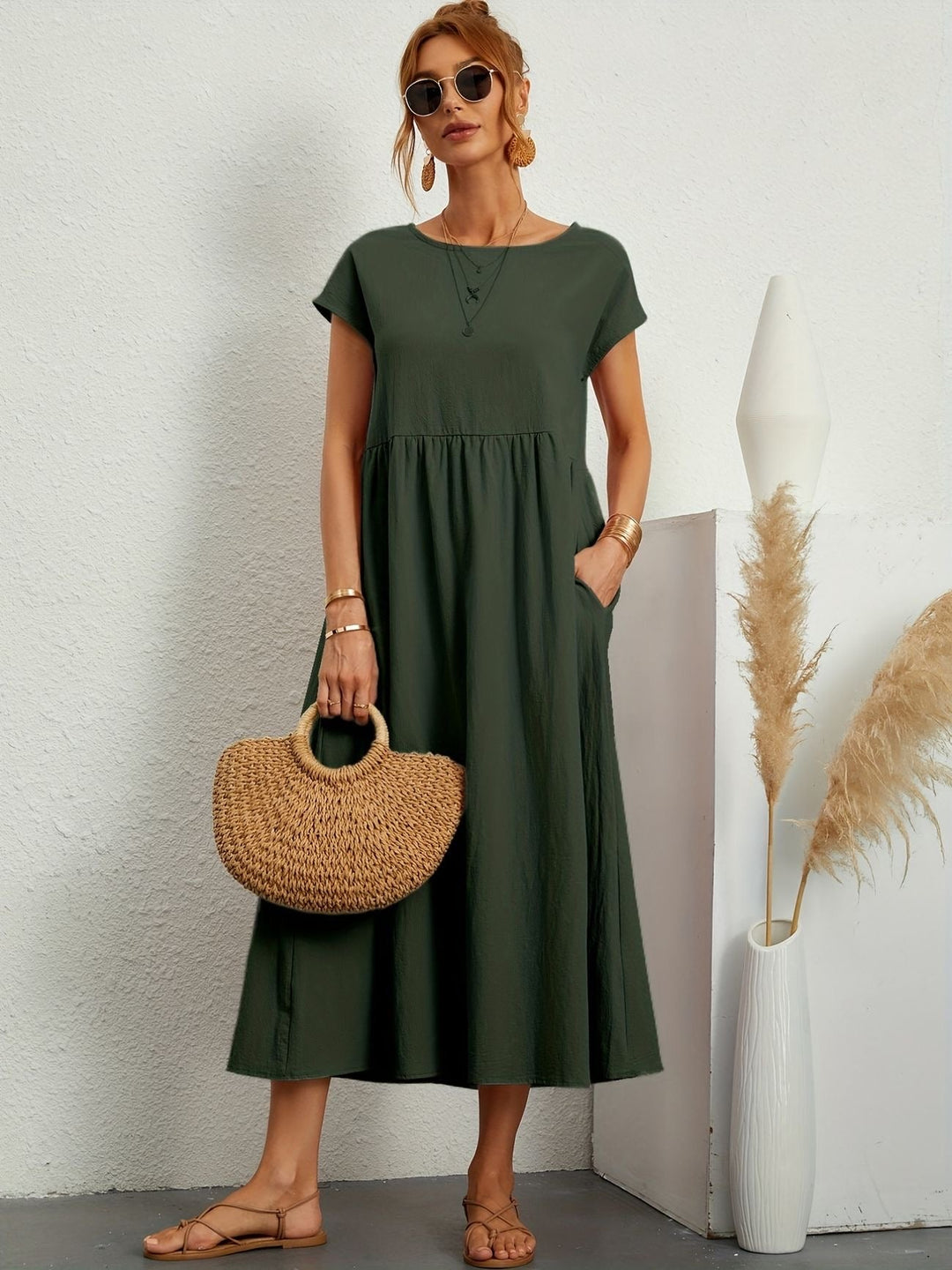 Drune | Rundhalsausschnitt Kleid Elegantes Design für Damen