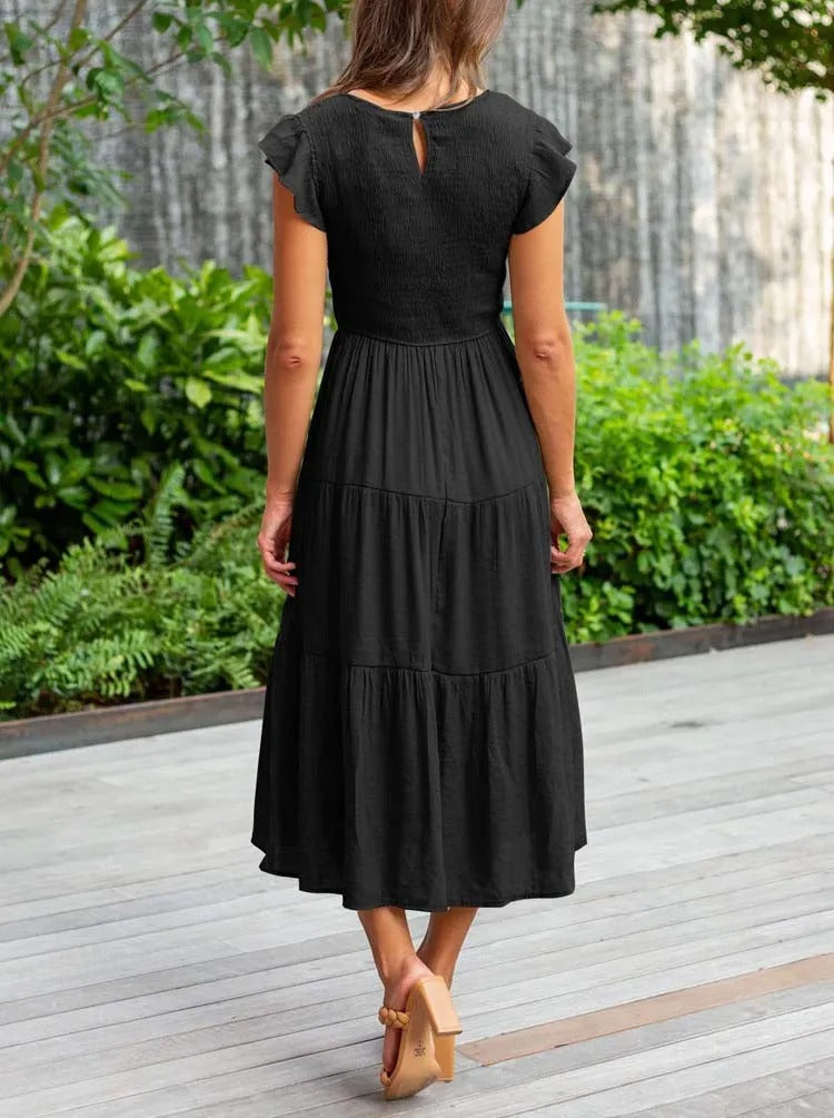 Drune | gerafft mit Schmetterlingsärmeln A Linie Sommerkleid