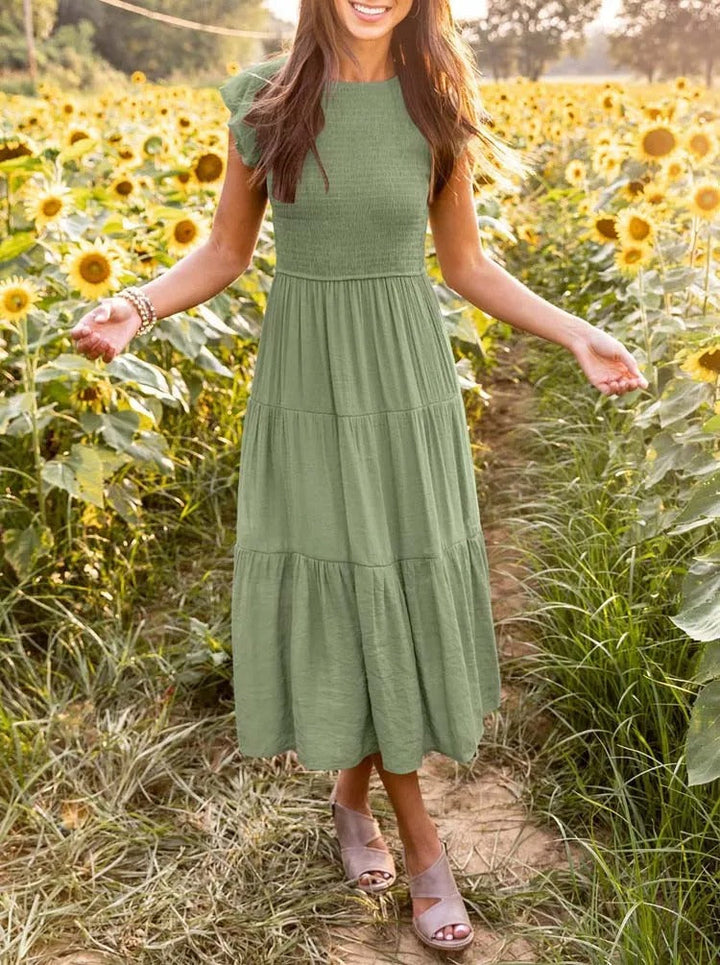 Drune | gerafft mit Schmetterlingsärmeln A Linie Sommerkleid