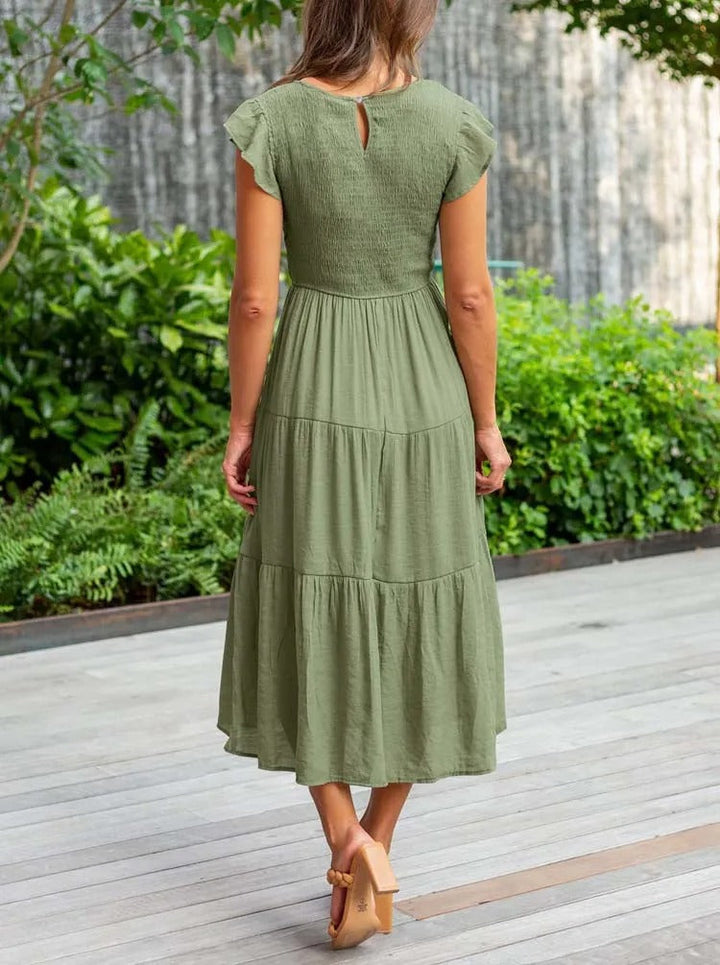 Drune | gerafft mit Schmetterlingsärmeln A Linie Sommerkleid