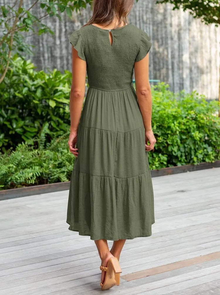 Drune | gerafft mit Schmetterlingsärmeln A Linie Sommerkleid