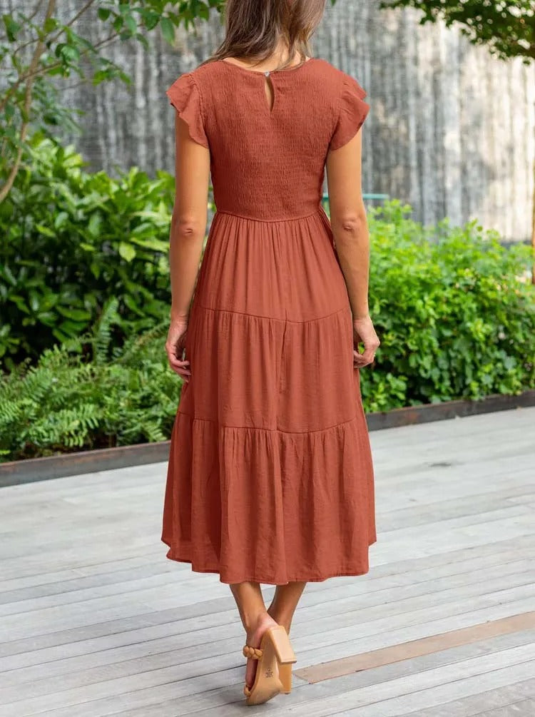 Drune | gerafft mit Schmetterlingsärmeln A Linie Sommerkleid