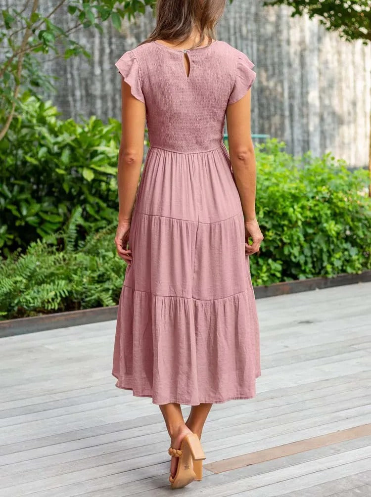 Drune | gerafft mit Schmetterlingsärmeln A Linie Sommerkleid