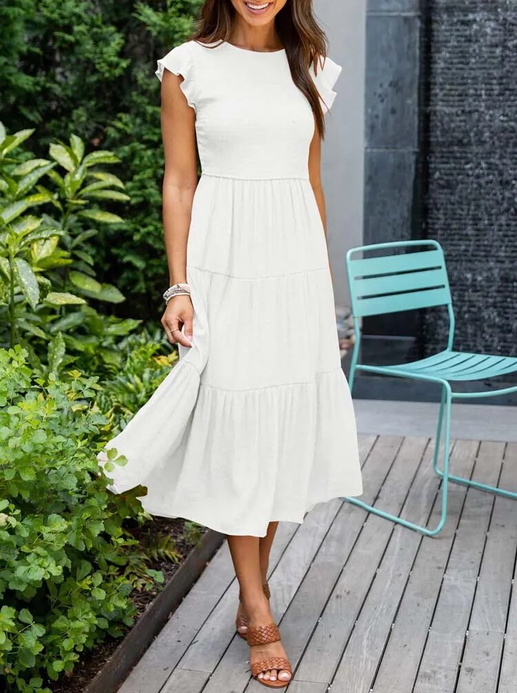 Drune | gerafft mit Schmetterlingsärmeln A Linie Sommerkleid