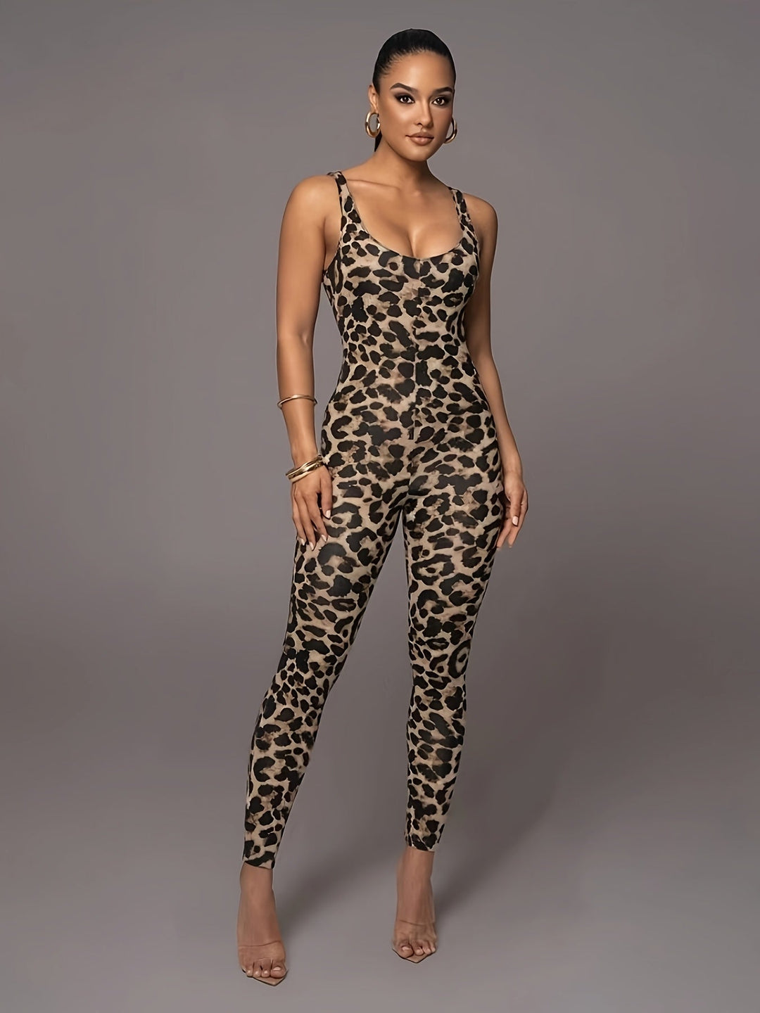Drune | Damen Jumpsuit Mit Leopardenmuster Trendy Sportlicher Catsuit Mit Hohem Stretch