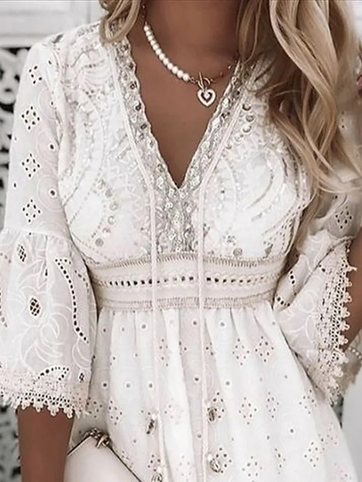 Drune | Halbe Ärmel Boho Style Spitzenkleid Sommerkleid