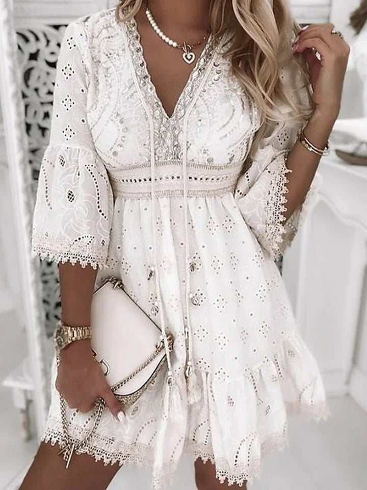Drune | Halbe Ärmel Boho Style Spitzenkleid Sommerkleid