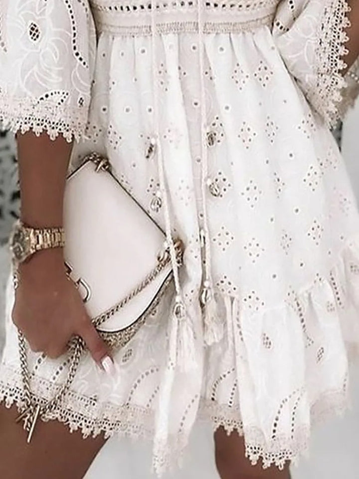 Drune | Halbe Ärmel Boho Style Spitzenkleid Sommerkleid