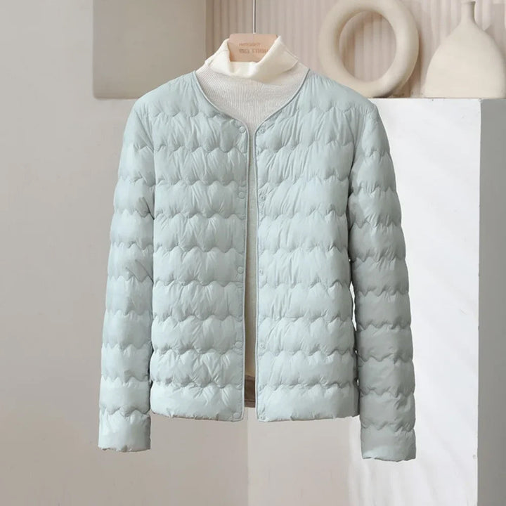 Drune | Gepolsterte Regular Fit Daunenjacke - Kragenlose Knopfleiste Jacke