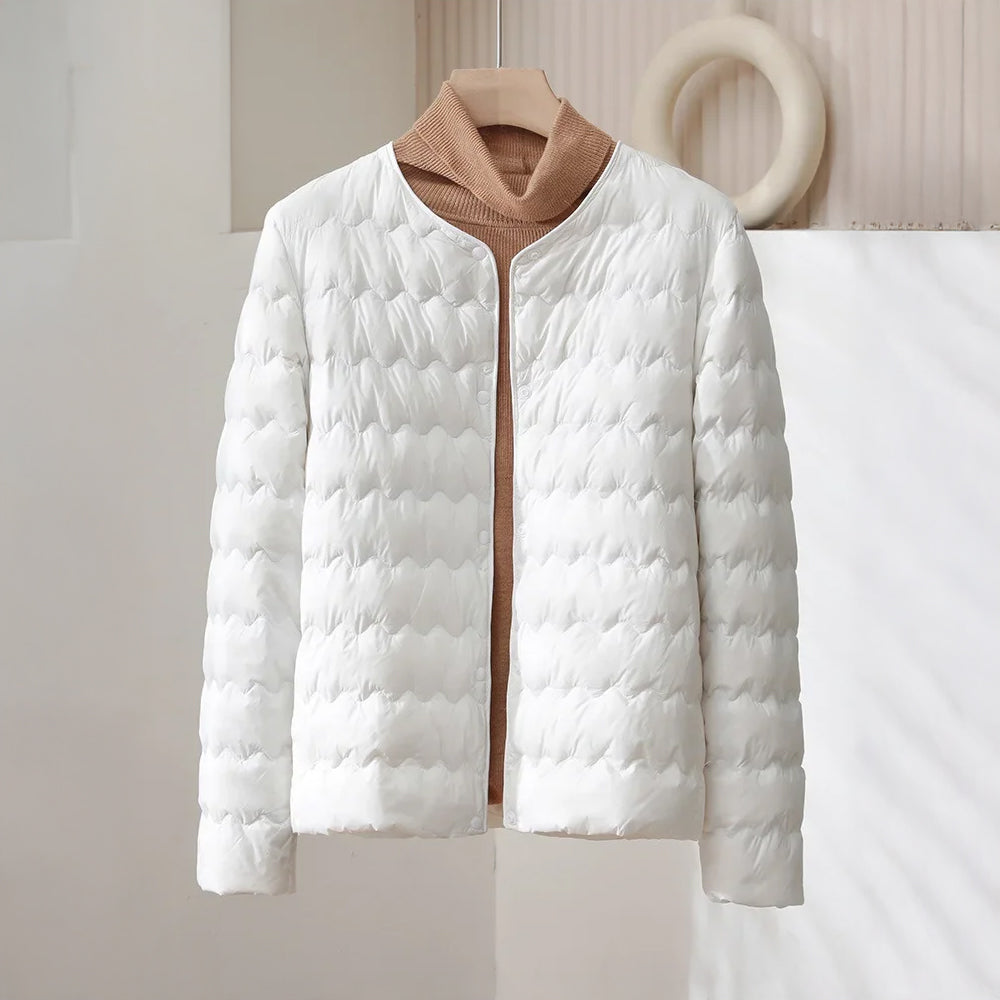 Drune | Gepolsterte Regular Fit Daunenjacke - Kragenlose Knopfleiste Jacke