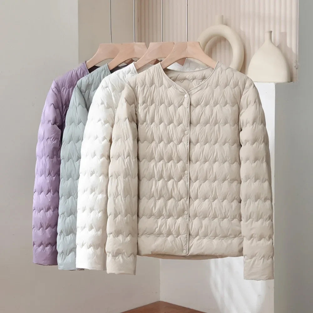 Drune | Gepolsterte Regular Fit Daunenjacke - Kragenlose Knopfleiste Jacke